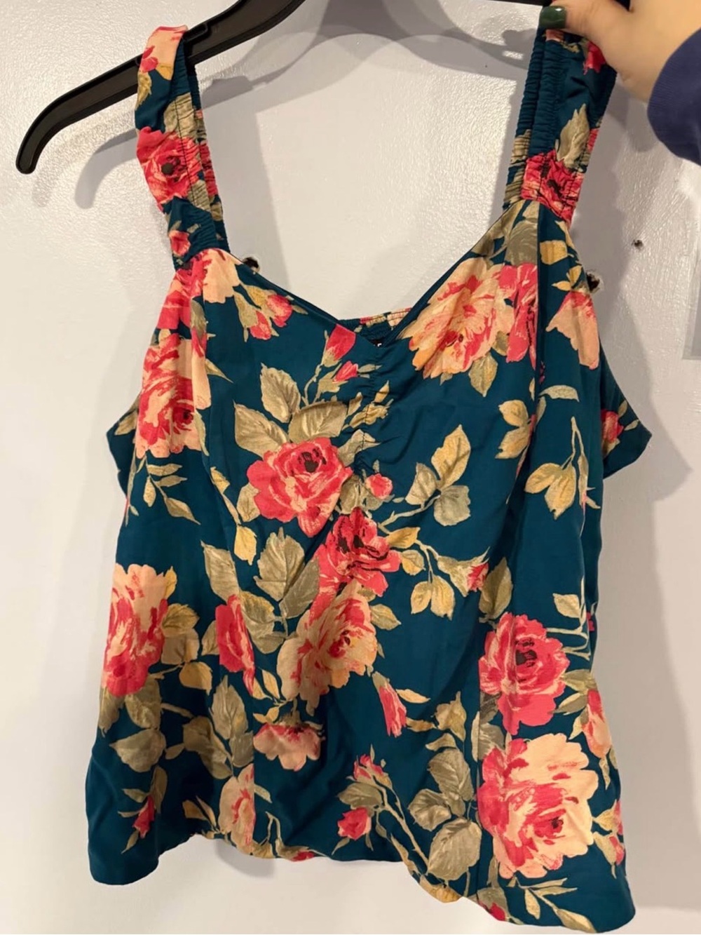 torrid Teal Floral Camisole with Pink Rose Print
